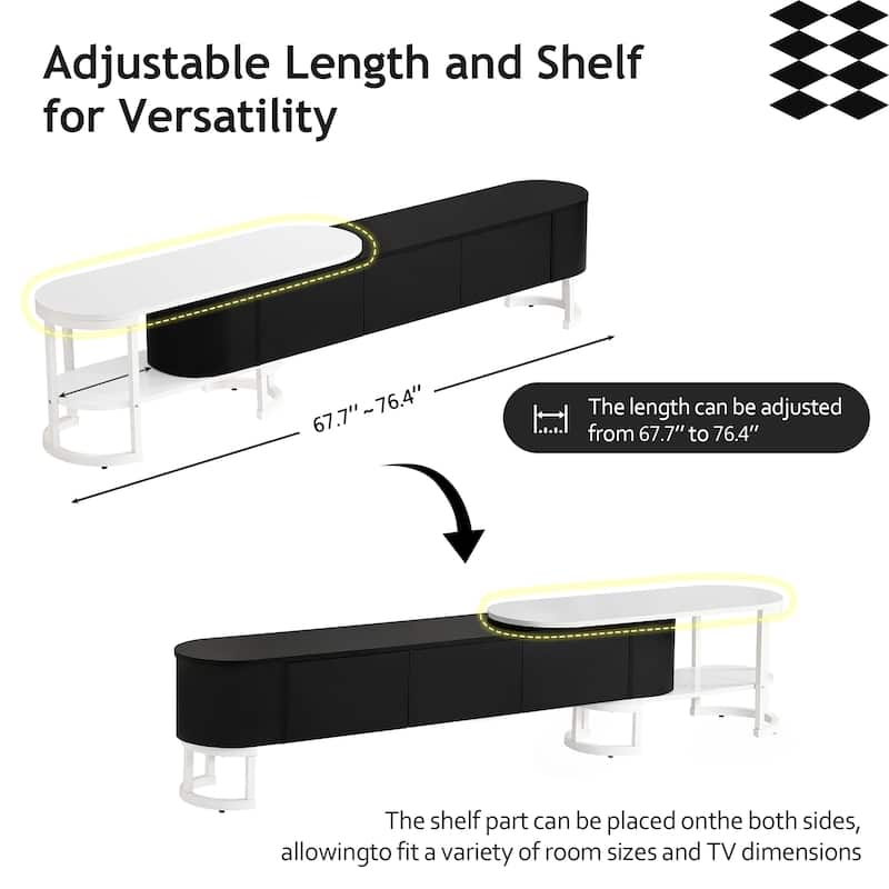 67.7"-76.4" Extendable TV Stand for TVs up to 75'', Media Console Table w/ 3 Drawers, TV Media Center w/ Adjustable Legs