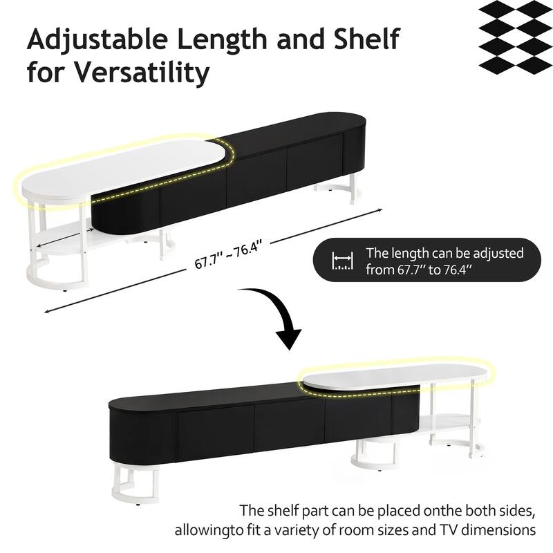 U-Can 67.7''-76.4'' Modern Extendable TV Stand for TVs up to 75 Inches - 67.7x 11.5 x 16.1