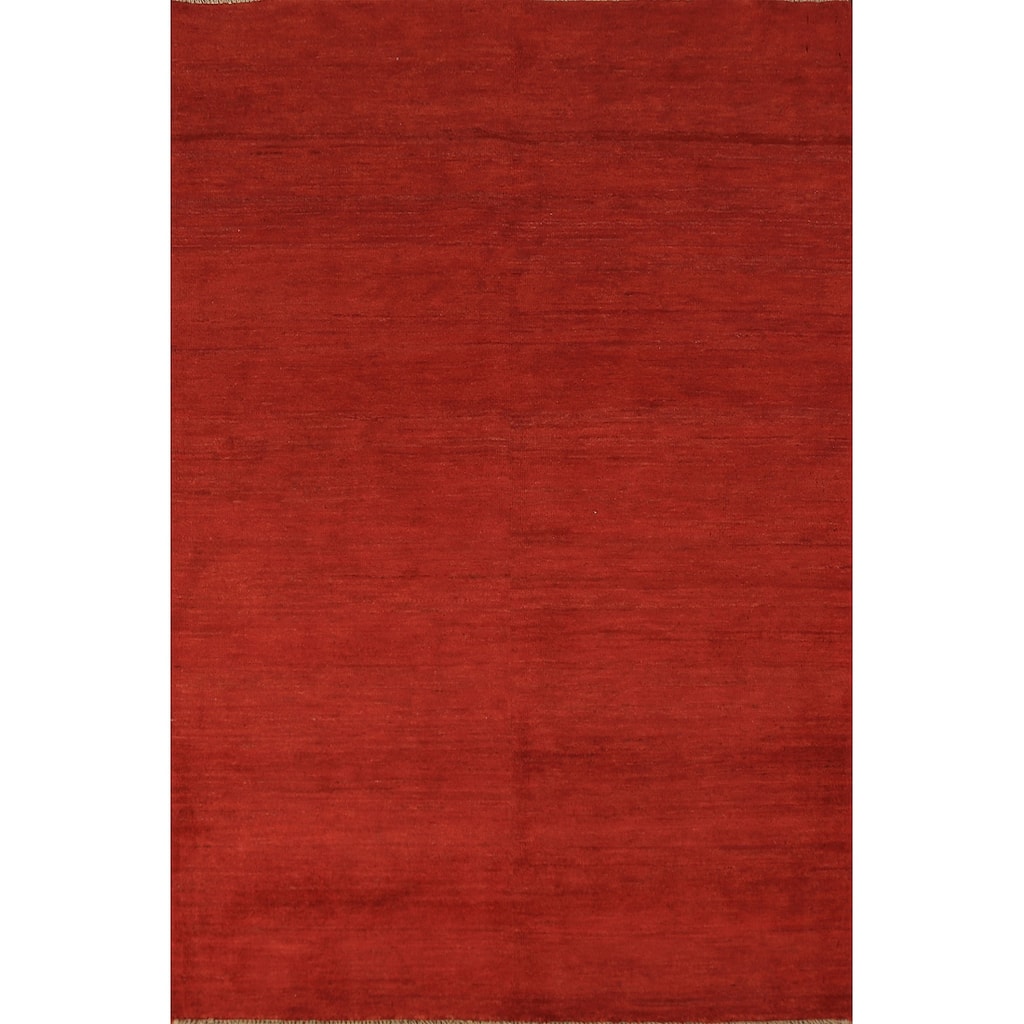 Gabbeh Modern Rug Handmade Tribal Red Wool Carpet - 4'0" x 5'11"