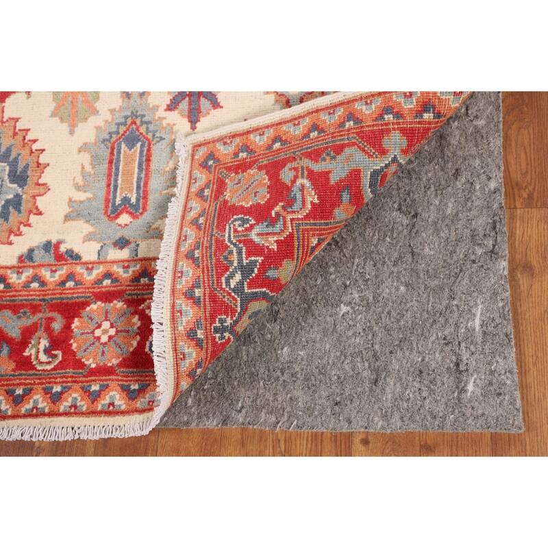 Blue Geometric Kazak Area Rug Hand-Knotted Oriental Wool Carpet - 4'11" x 6'7"