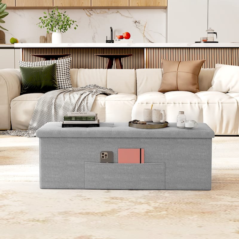 Gymax 43'' Folding Storage Ottoman Bench w/ Removable Divider & Side