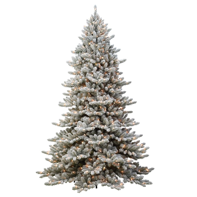 Pre-lit Artificial Flocked Fraser Fir Christmas Tree - 9’ - Clear Lights - 9 Foot