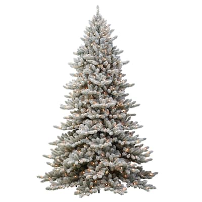 Pre-lit Artificial Flocked Fraser Fir Christmas Tree - 9’ - Clear Lights - 9 Foot