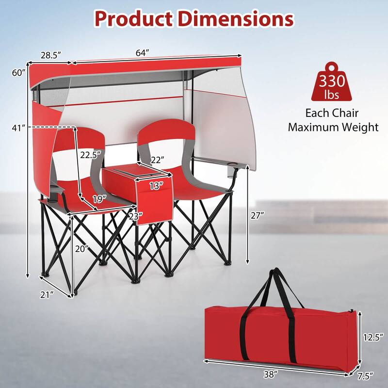 Costway Double Beach Chair with Adjustable Canopy Oversized Folding