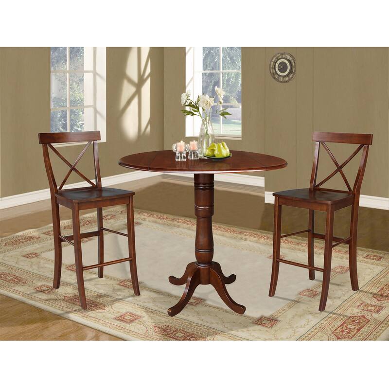 42" Round Top Bar Height Table and Two Stools - Espresso