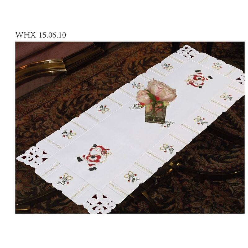 Violet Linen Santa Claus Holly Bows Embroidery Pattern, Polyester Cutwork, Set of 4, Decorative Place Mats