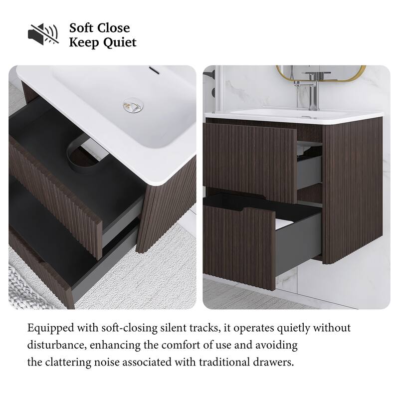 Floating Bathroom Vanity Integrated White Ceramic Sink