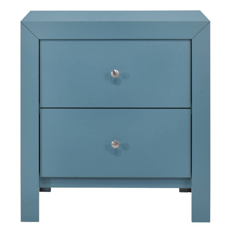 2 Drawer Teal Nightstand, 25 Inch Classic Wood Bedside Table with Dovetail Drawers and Refined Style