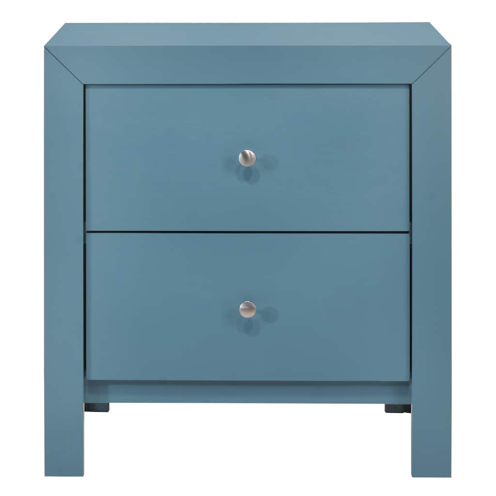 2 Drawer Teal Nightstand, 25 Inch Classic Wood Bedside Table with Dovetail Drawers and Refined Style