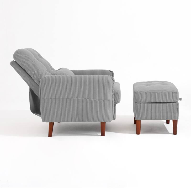 Adjustable Backrest Upholstered Accent Chair with Storage Ottoman Set