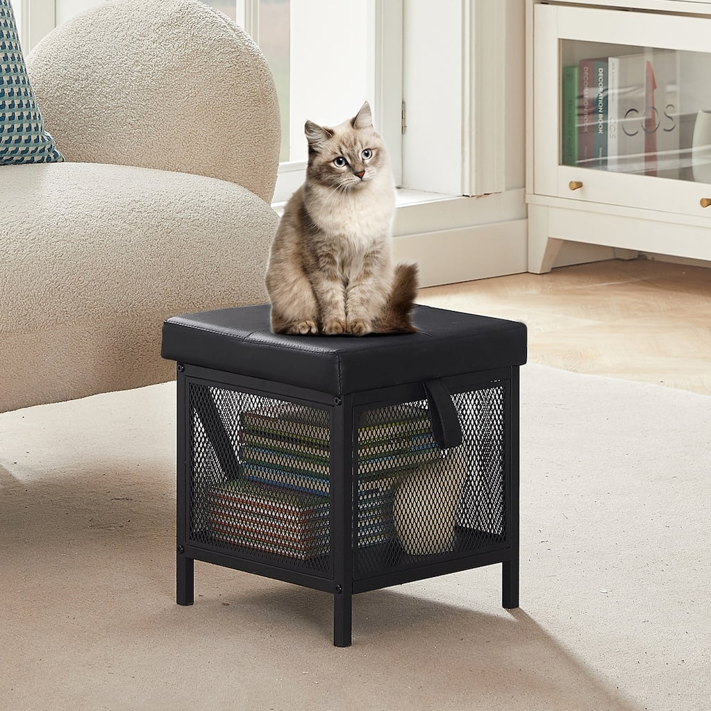 Javlergo 13" Storage Ottoman Foot Rest Stool with Leather Seat