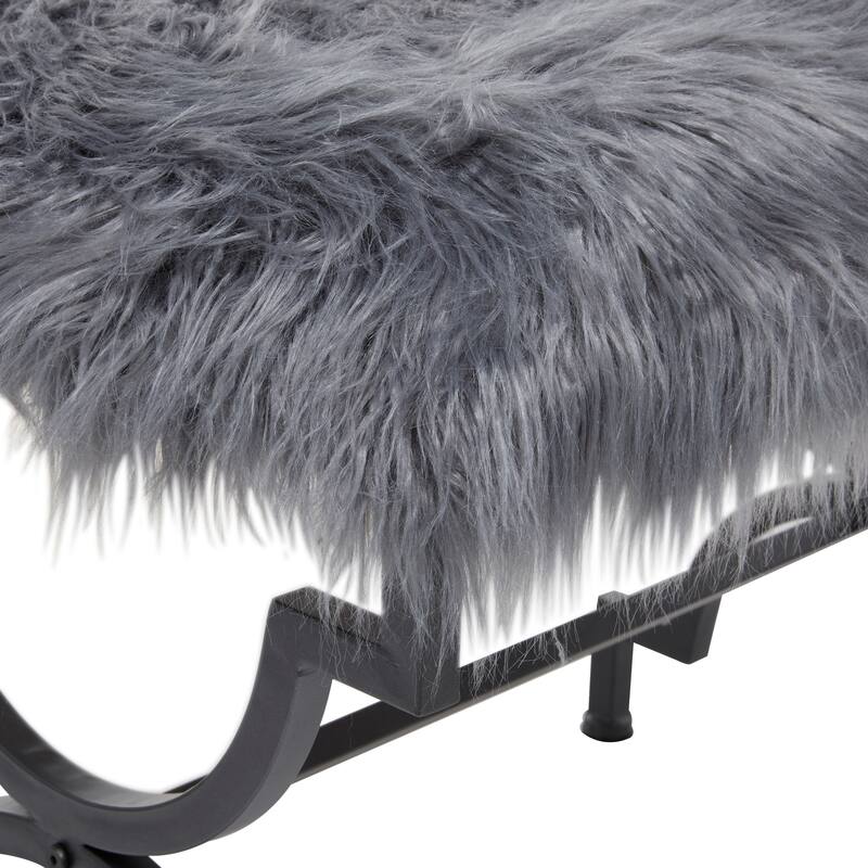 Grey or White Gold Metal Frame Plush Fabric Glam Vanity Bench Stool