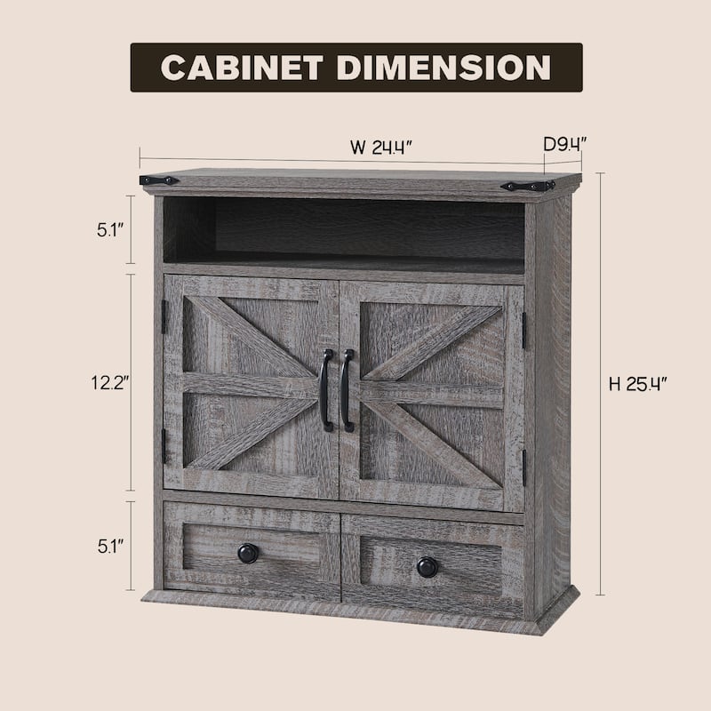 24" Farmhouse Wide Bathroom Wall Cabinet, Medicine Cabinet