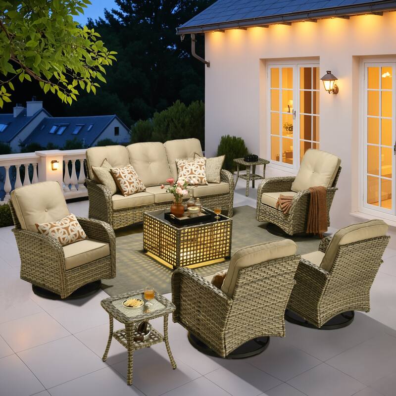 OVIOS 8-piece Patio Wicker Conversation Furniture Set - Beige