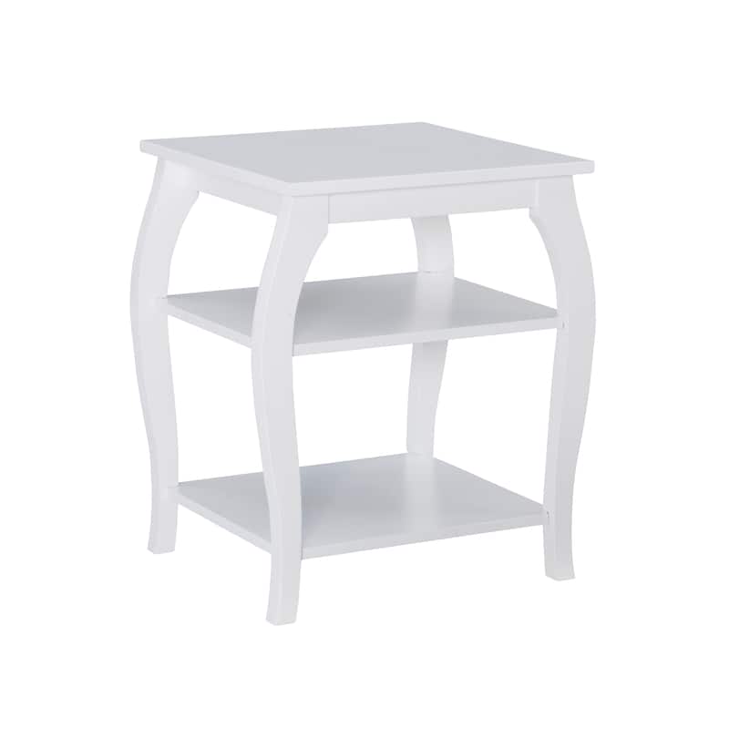 Ingrid Wood Farmhouse Side Table with 2 Shelves - White
