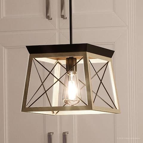 Luxury Industrial Chic Pendant Light, 9"H x 10"W, with Modern Farmhouse Style, Charcoal Finish by Urban Ambiance
