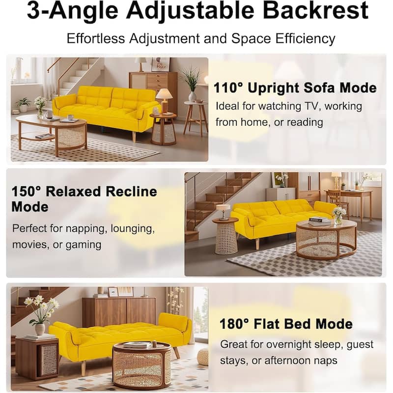 75″ Convertible Futon Sofa Bed, Small Futon Couch with Adjustable Backrest, Sleeper Sofa Couches for Small Living Room, Office