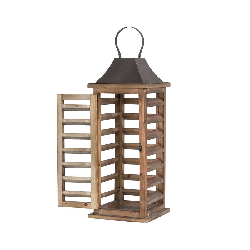 Glitzhome Set of 2 Modern Wooden Shutter Floor Candle Lanterns Fall Wedding Decor