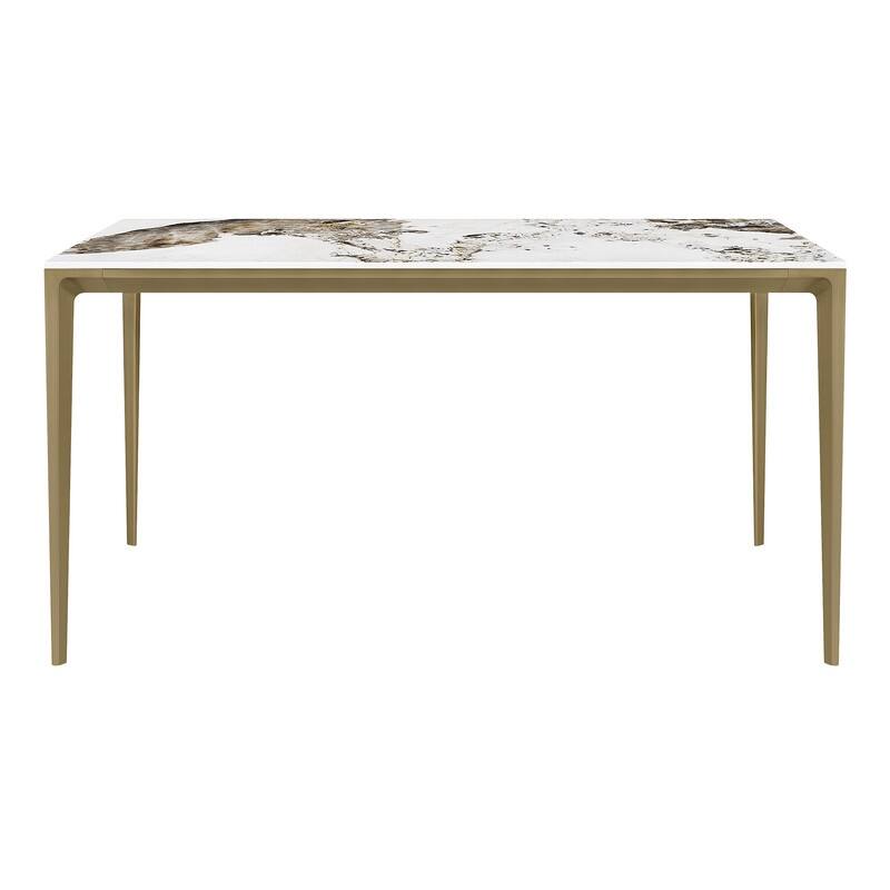 Spruce & Spring Modern Pandora Sintered Stone Dining Table with Sculptural Bronze-Aluminum Base