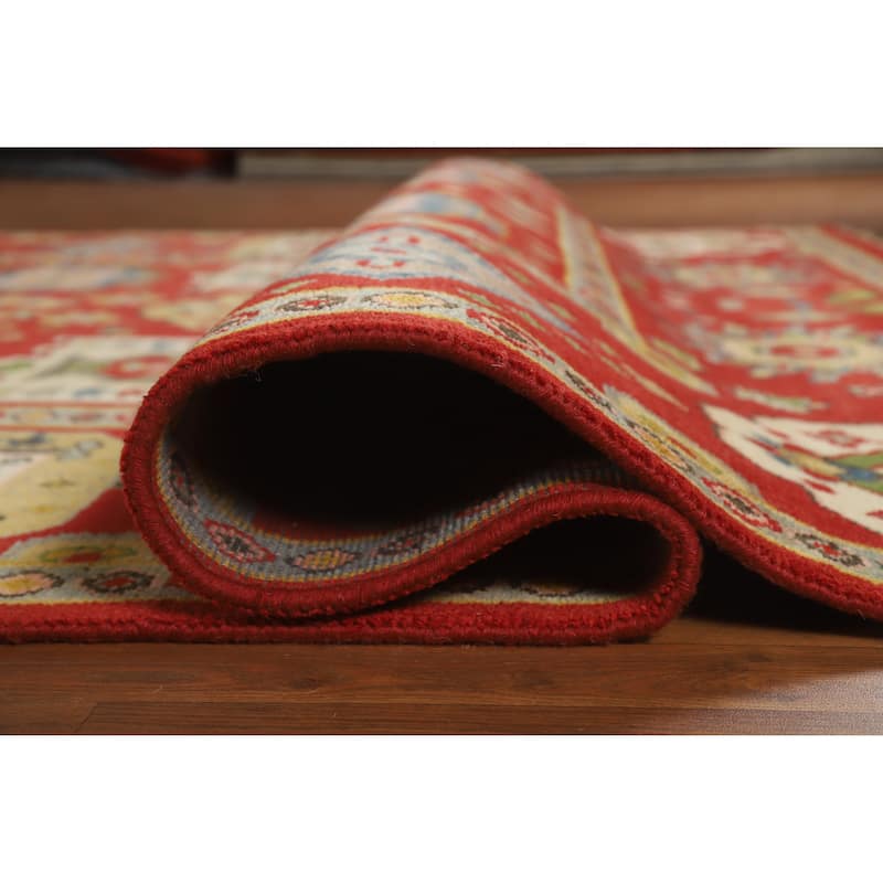Red Geometric Heriz Serapi Indian Area Rug Handmade Wool Carpet - 7'10" x 10'0"