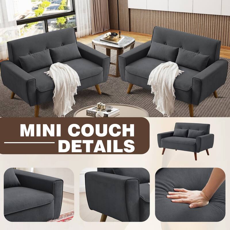 48.82" Small Tufted Loveseat Sofa 2 Set with Tapered Wood Legs