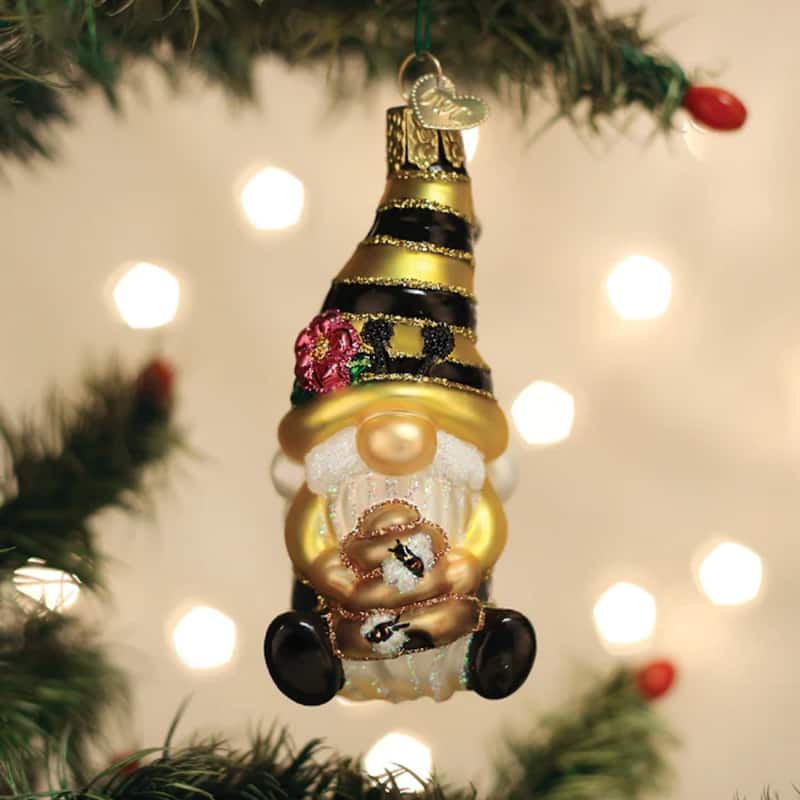 Bee Happy Gnome Old World Christmas Holiday Ornament Glass - Multi