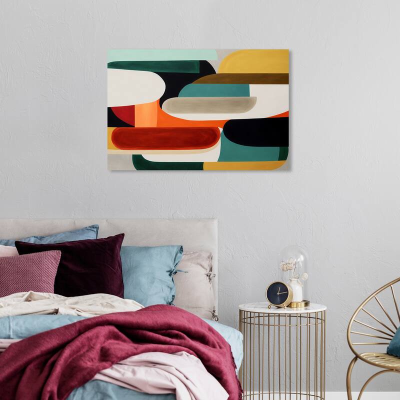 Wynwood Studio Canvas Abstract Ruckus Blue and Teal Mid-Century Modern Wall Art Canvas Print - 24 x 36