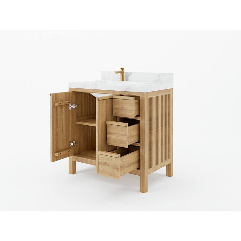 Willow Collections 36 in. W x 22 in. D Elizabeth Solid Teak Left Offset Sink Bathroom Vanity with Countertop