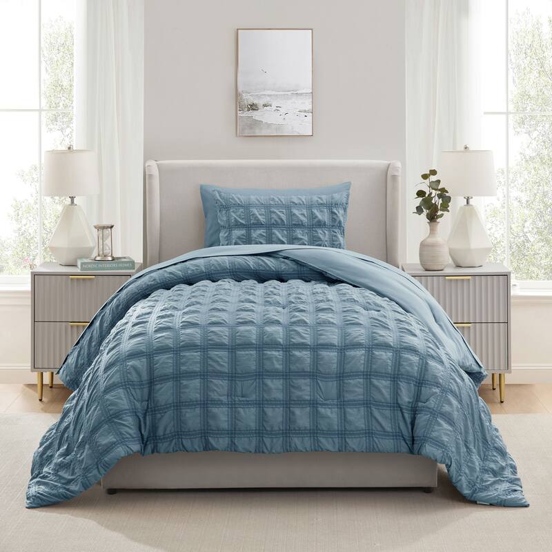 Empyrean Modern Comforter Seer Sucker - Stone Blue - Twin