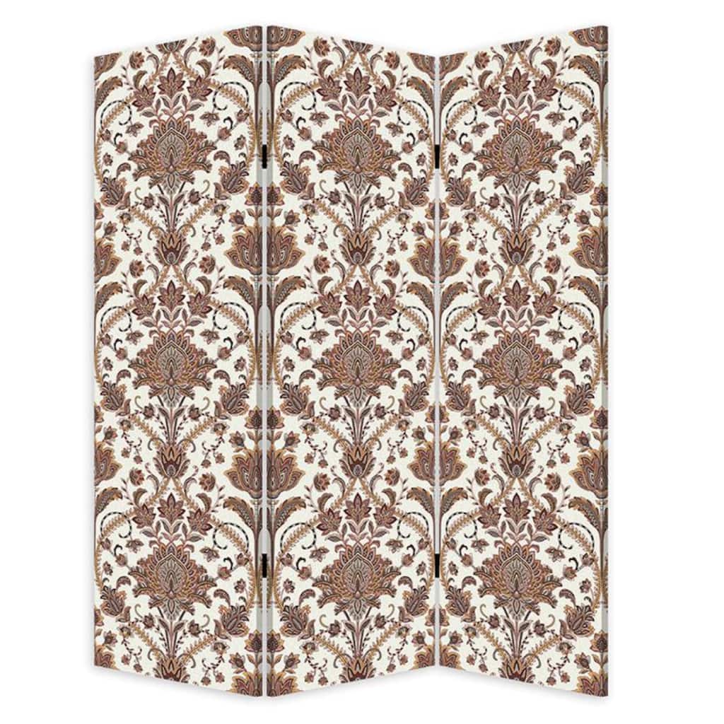 72 Inch 3 Panel Canvas Screen Room Divider, Dual Sided Baroque, White Brown