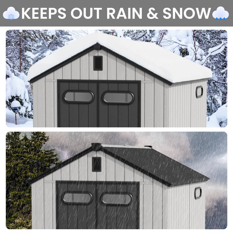 8' x 8' / 8' x 10'/ 8' x 12' Outdoor Resin Storage Shed with Lockable Doors and Air Vents for Garden