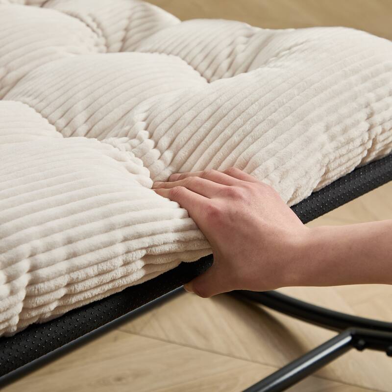 Outdoor Rocking Chair, Comfy Cushion, with Soft Thick Cushion,for Living Room, Reading Room, Black Frame with White Cushion