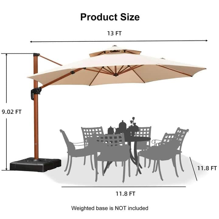 PURPLE LEAF Double Top10/11/12/13ft Round Patio Cantilever Umbrella in Wood Color