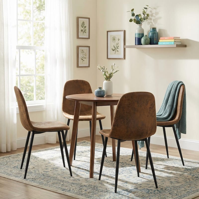 Homy Casa Set of 6/4/2 Faux Suede Dining Chairs Black Metal Legs, Brown Christmas Gift