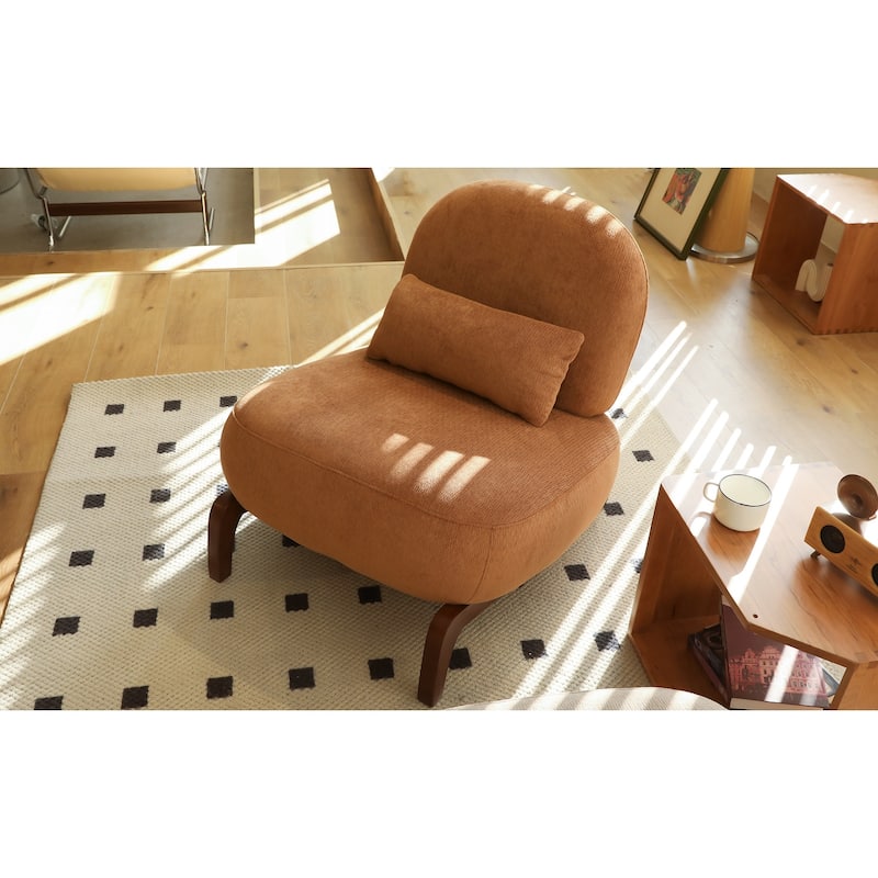 Cute Accent Chair with Solid Wood Legs, Velvet Living Room Chair with Soft Cushion, Cozy Bedroom Chair