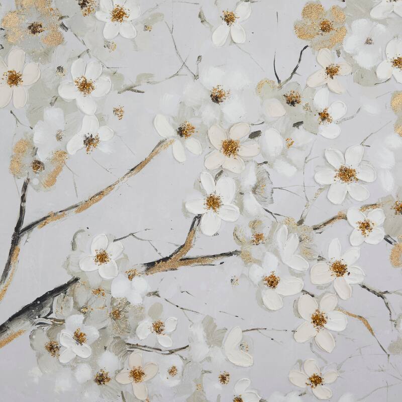 White Canvas Branch Floral Decorative Wall Art