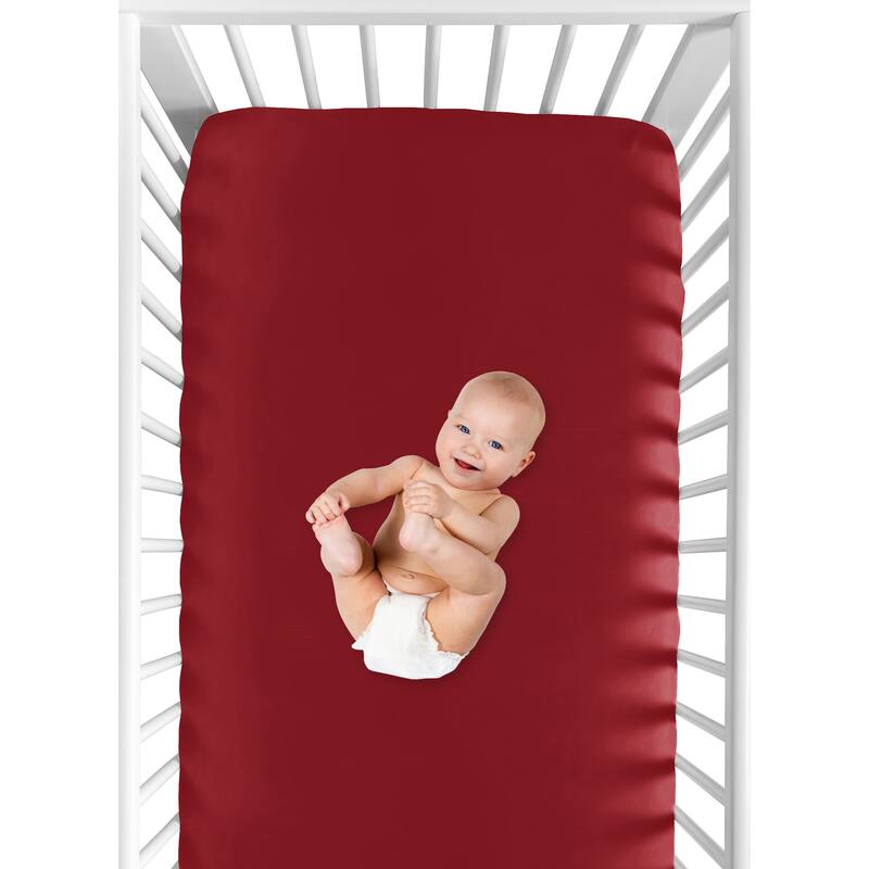 Sweet Jojo Designs Solid Red Baseball Patch Sports Collection Fitted Crib Sheet