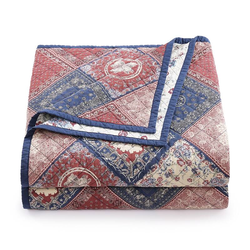 Tasha Polizzi Patchwork Bandana Western Rustic Floral Paisley Pattern 3 Piece Reversible Quilt with Pillow Shams