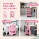 preview thumbnail 8 of 9, Qaba Toddler Tower with Adjustable Height, Toddler Kitchen Stool Helper with Anti-slip Mat, Step Stool - Pink