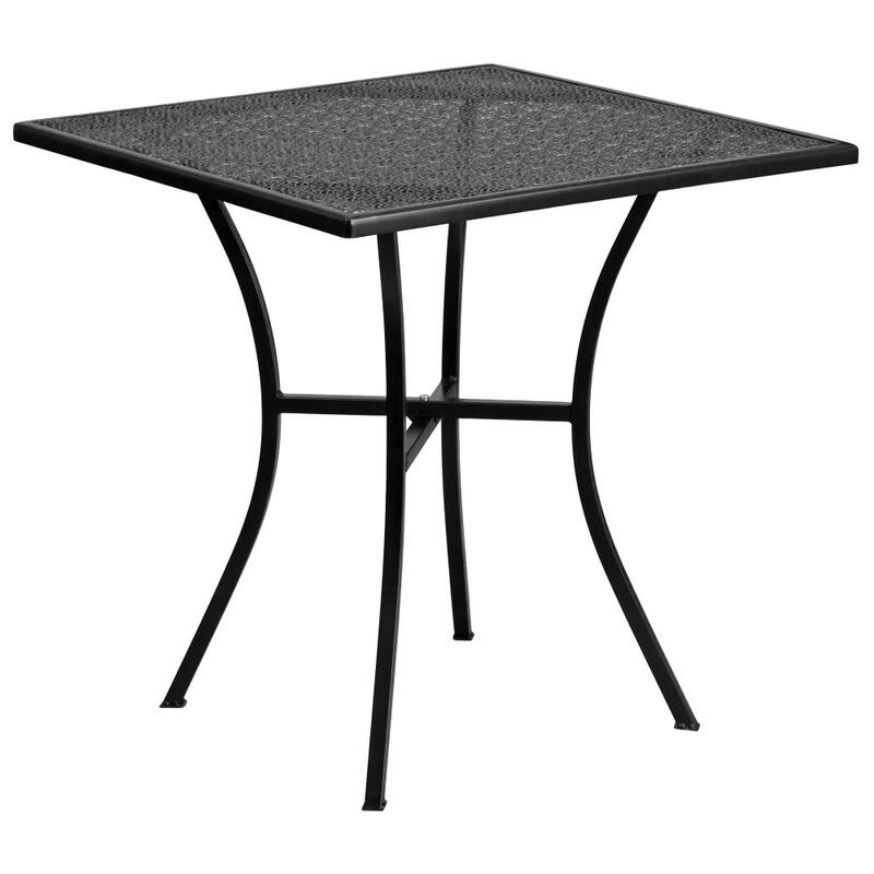28'' Square Indoor-Outdoor Steel Patio Table Set with 2 Square Back Chairs