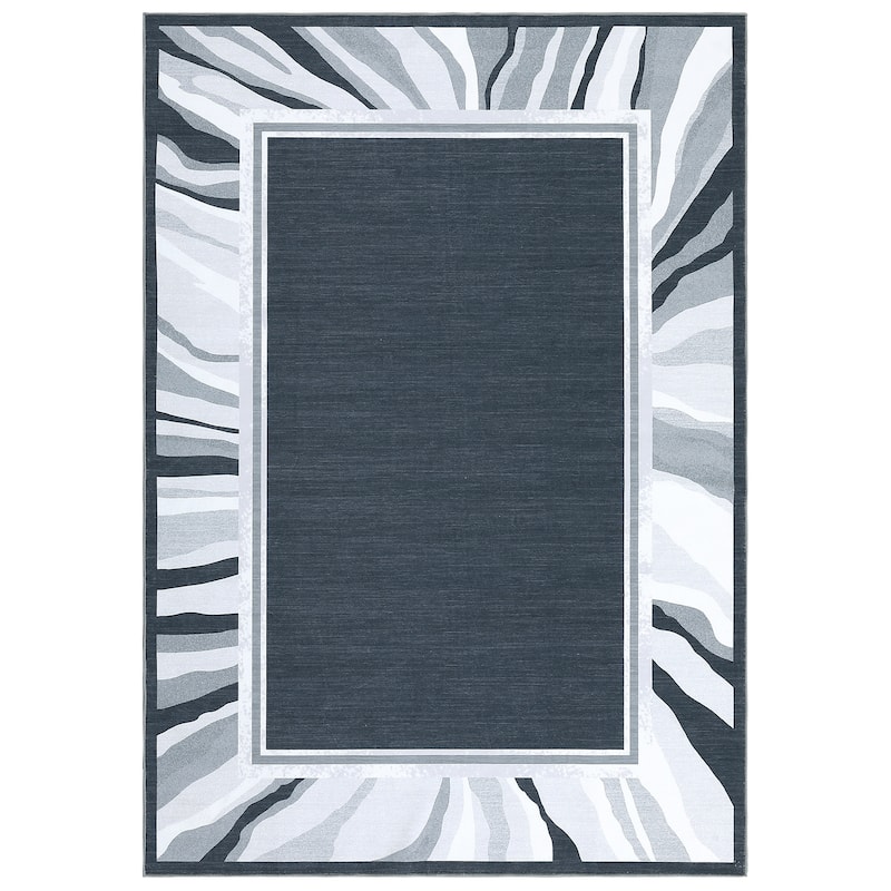 Modern Bordered Area Rugs for Living Room Bedroom Low Pile Non-Slip Rug Carpet - 8'x10' - Grey