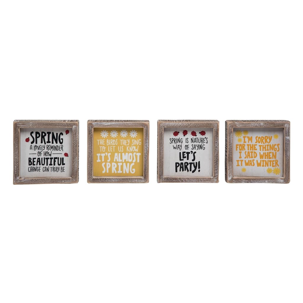 Transpac Wood Spring Block Decor Set of 4 Spring Home Decorations