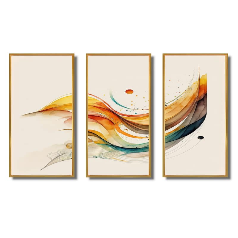 Designart "Burnt Orange Waves Abstract II" Modern Waves Framed Canvas Art Print - 3 Panels