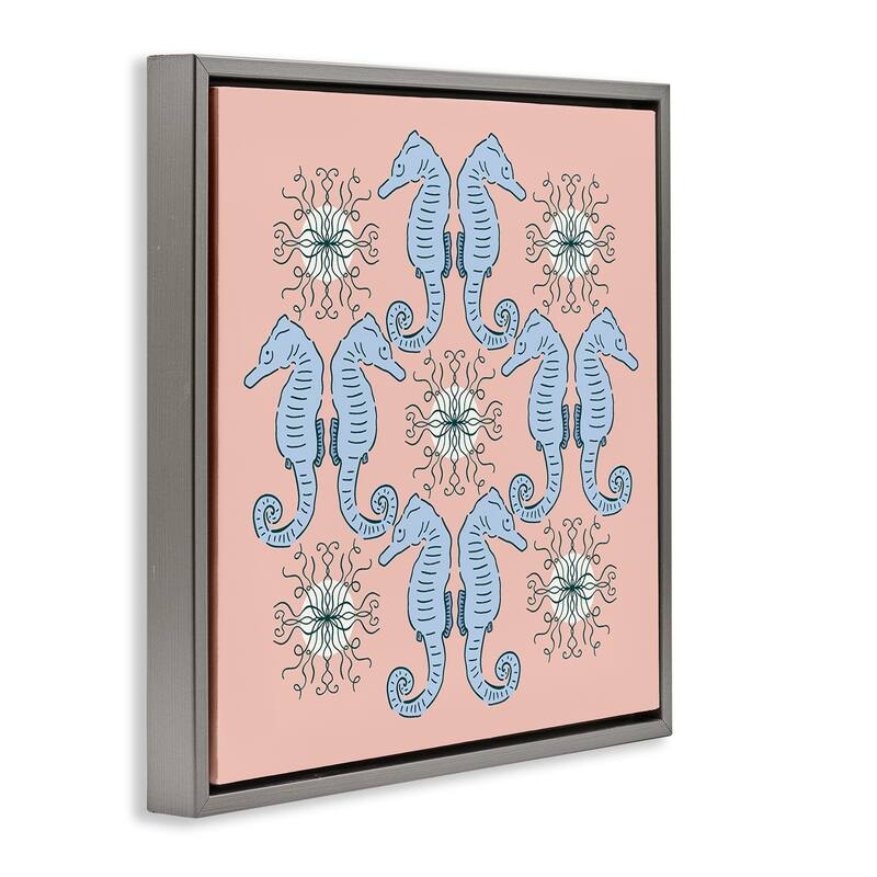 Stupell Symmetrical Coral Seahorse Pattern Framed Floater Canvas Wall Art Design By Sazerelli Designs