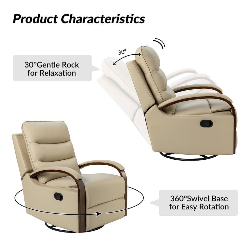 Leopold Genuine Leather Swivel Rocking Manual Recliner Chair with Wooden Arm Accents Set of 2 by HULALA HOME