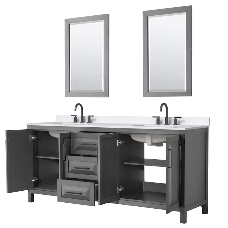Daria 80-inch Double Vanity, 3 Hole Quartz Top, 24-inch Mirrors