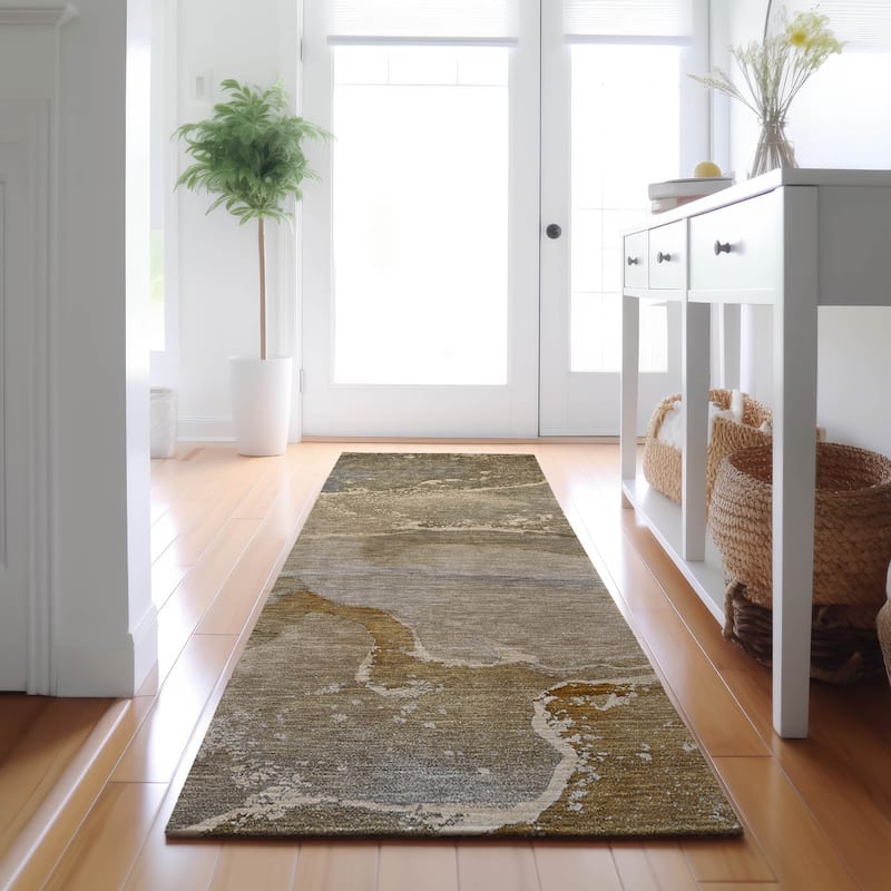 Premium Washable Super Soft Abstract Flow Contemporary Mayfield Rug - Brown - 2' 3" x 7' 6" - Runner