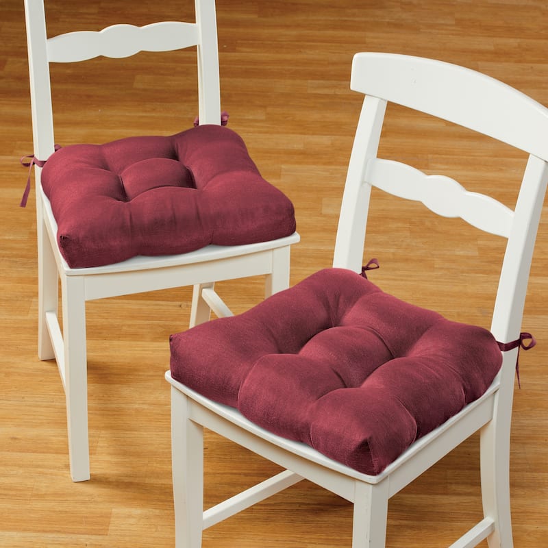 Solid Color Tufted Chair Cushions with Tiebacks - Set of 2 - CHAIR CUSH