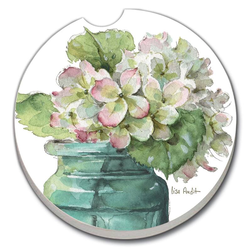 Counterart Absorbent Stoneware Car Coaster, Greenery, Set of 2 - 2.5