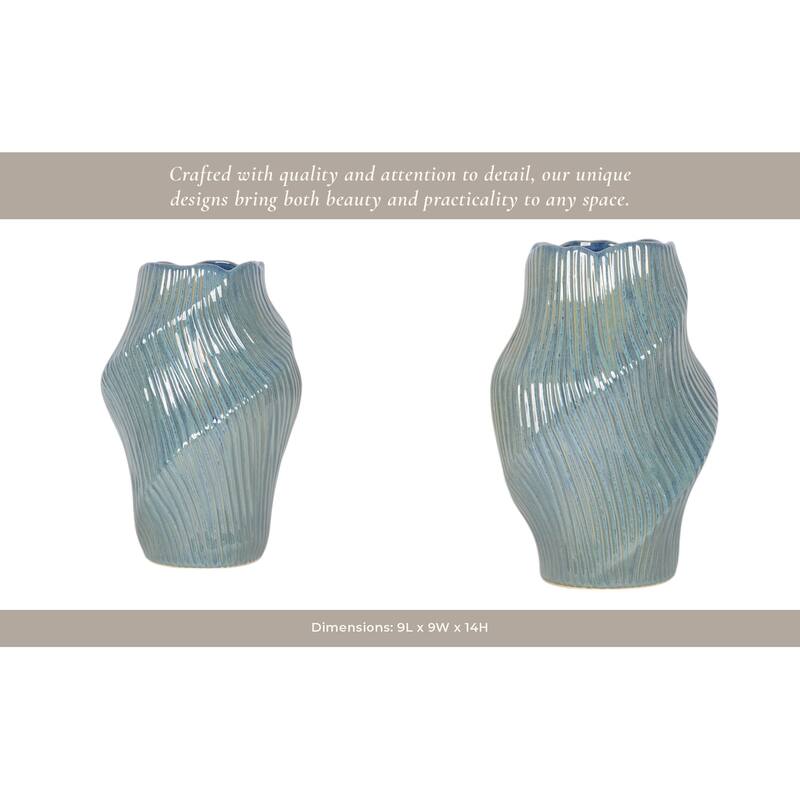 Ceramic Decorative Vase with Ribbed Texture Sculptural Hollow Design